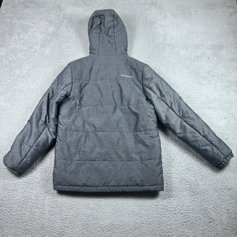 Oakley Hooded Insulated Jacket Mens Medium Gray Snap Front Full Zip Parka Coat - Picture 3 of 14